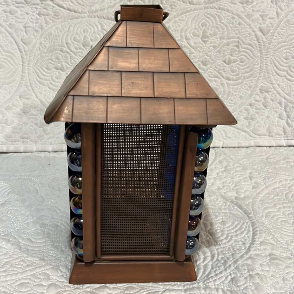 Set of 2 Japanese architectural blue glass marble lanterns - Picture 4 of 16